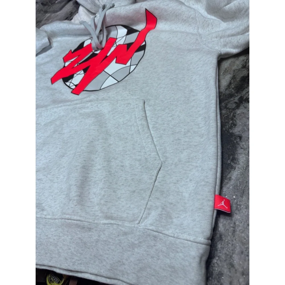 Jordan Zion Williamson Hoodie Mens Small Gray volt red‎ Graphic Sweatshirt
